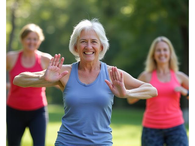 Group of diverse adults exercising outdoors